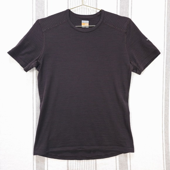 Icebreaker Merino 200 T Shirt Baselayer Top Mens Medium Black Brown Stripe *FLAW - Picture 1 of 10